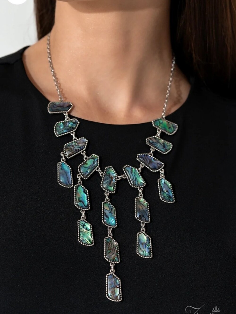 Iridescent Blue-Green Statement Necklace & Earrings Set Reverie Zi Collection